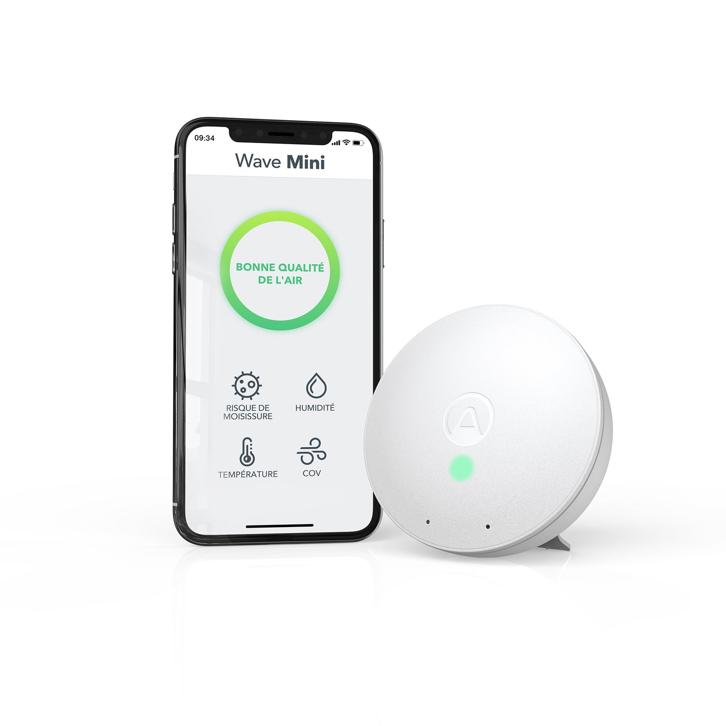 Airthings Wave Mini- Livraison gratuite - Détecteur de Moisissure, COV, Température et Humidité