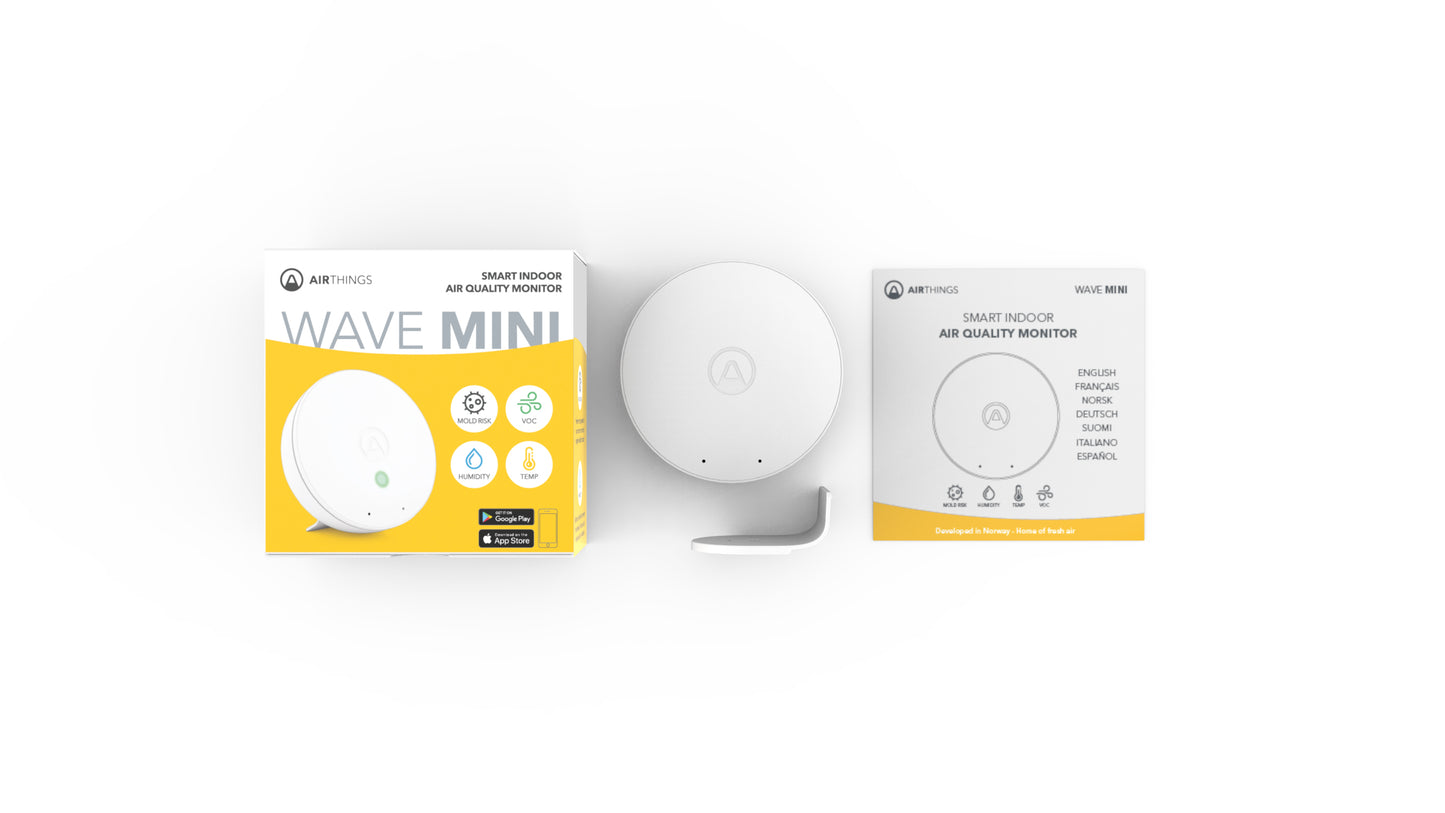 Airthings Wave Mini- Livraison gratuite - Détecteur de Moisissure, COV, Température et Humidité